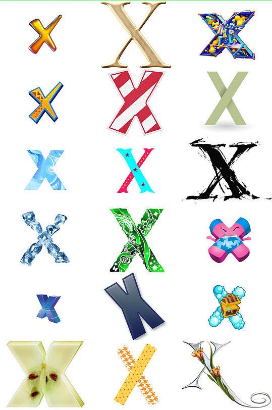 卡通英文字母x设计素材