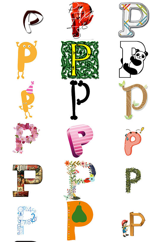 卡通英文字母p设计素材模版