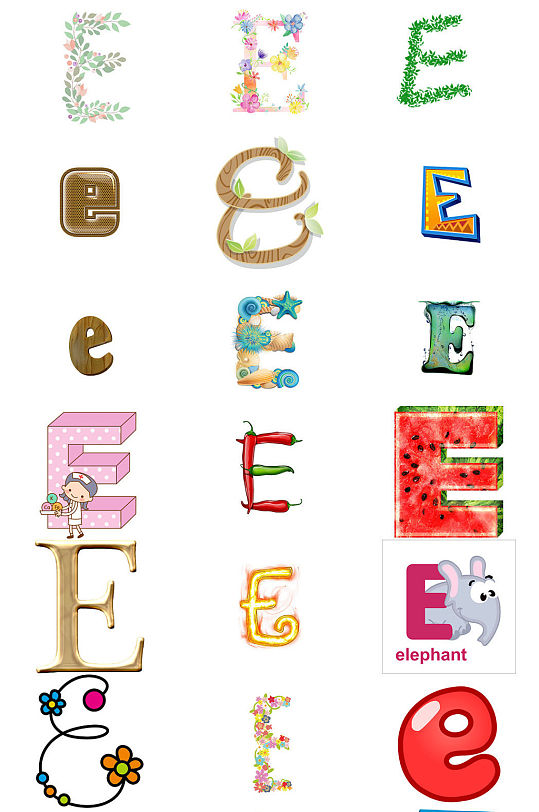 卡通26个英文字母e设计素材