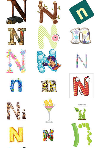 26个英文字母艺术字N设计素材