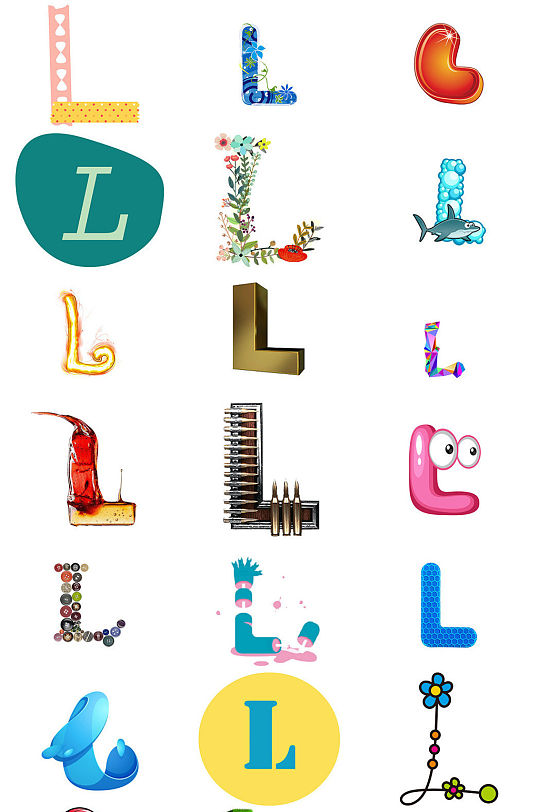英文字母L形状字体设计模版