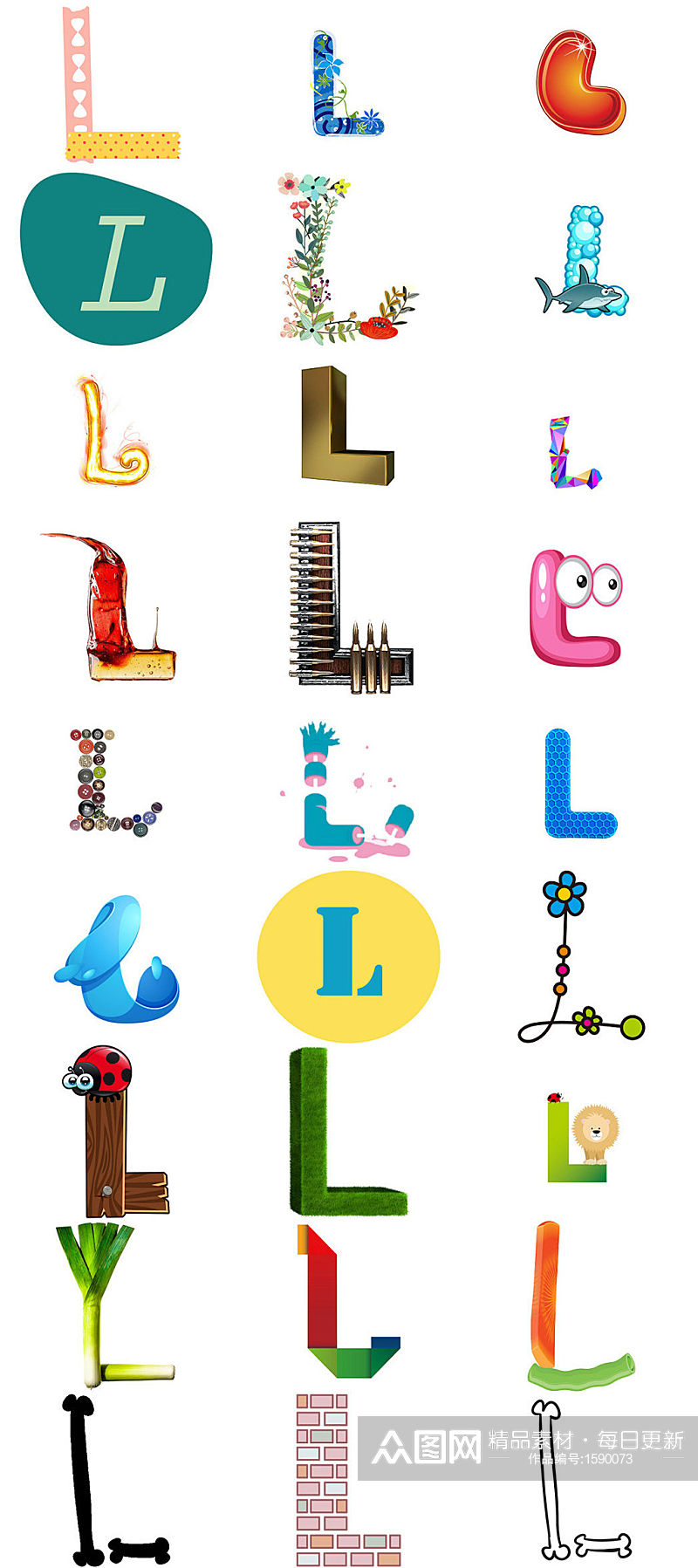 英文字母L形状字体设计模版素材