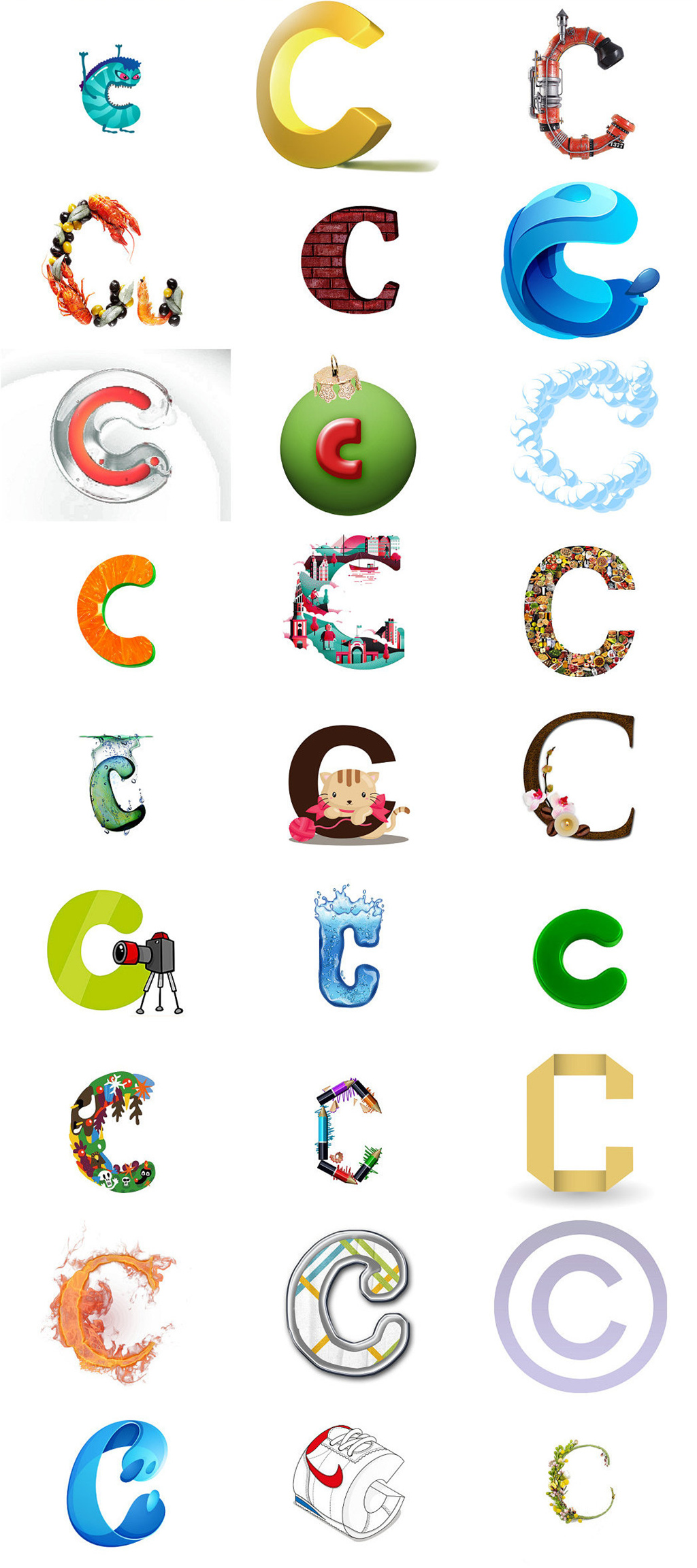 英文字母c特效艺术字设计
