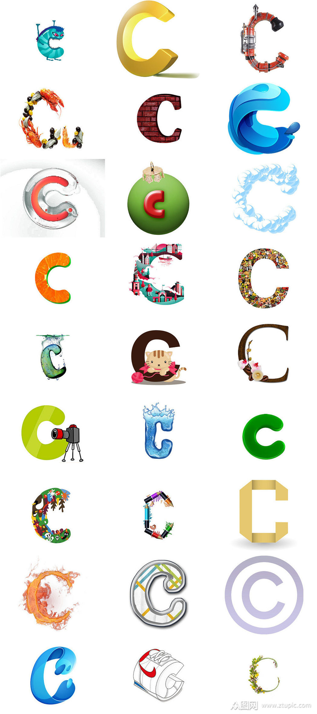 英文字母c特效艺术字设计