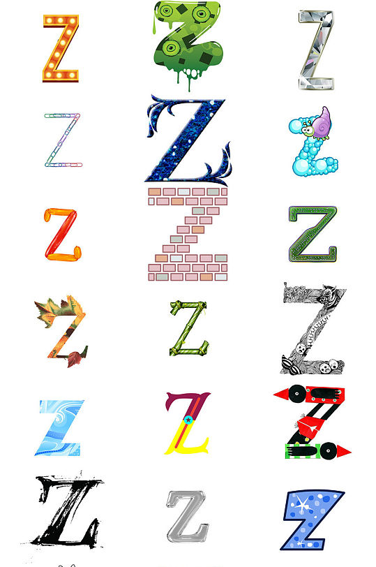 卡通英文字母Z艺术字设计