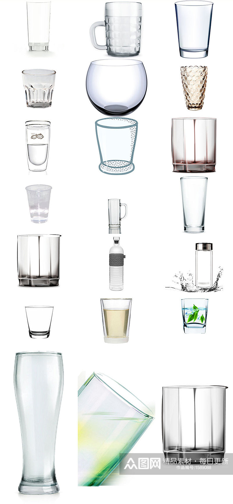 透明水杯玻璃水杯ps元素素材免抠图素材