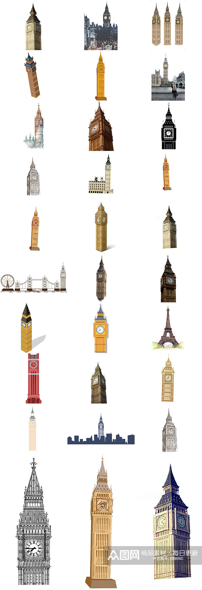 欧式大本钟海报设计素材免抠图素材