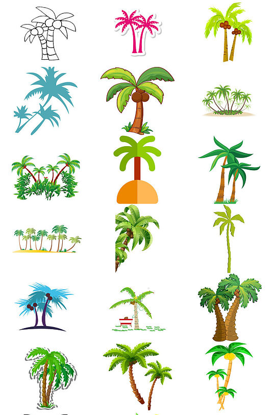 卡通椰子树海报设计素材免抠图库