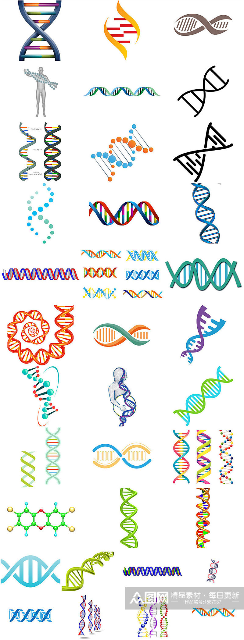 基因DNA螺旋结构透明PNG素材打包素材