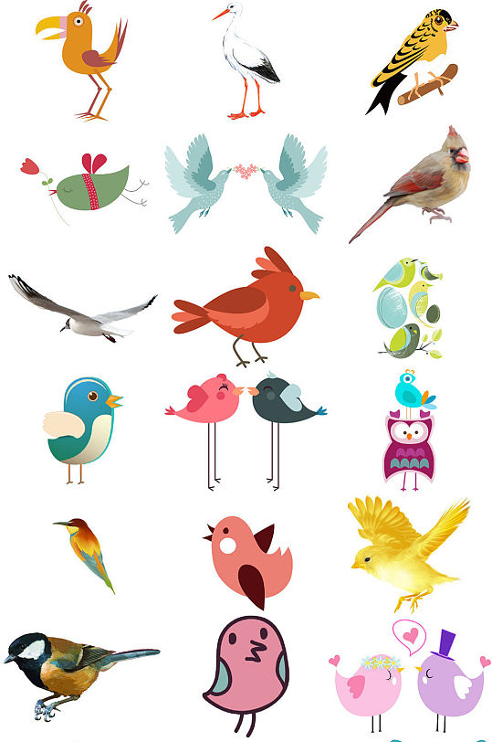 卡通鸟类小鸟扁平化彩色小鸟设计免扣元素立即下载手绘小鸟菜单模板