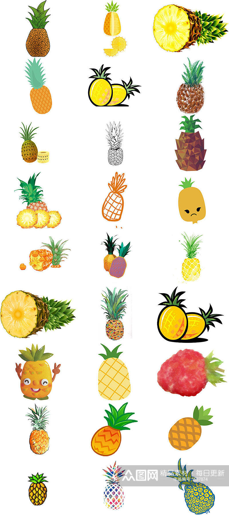 各种卡通菠萝ps装饰素材素材