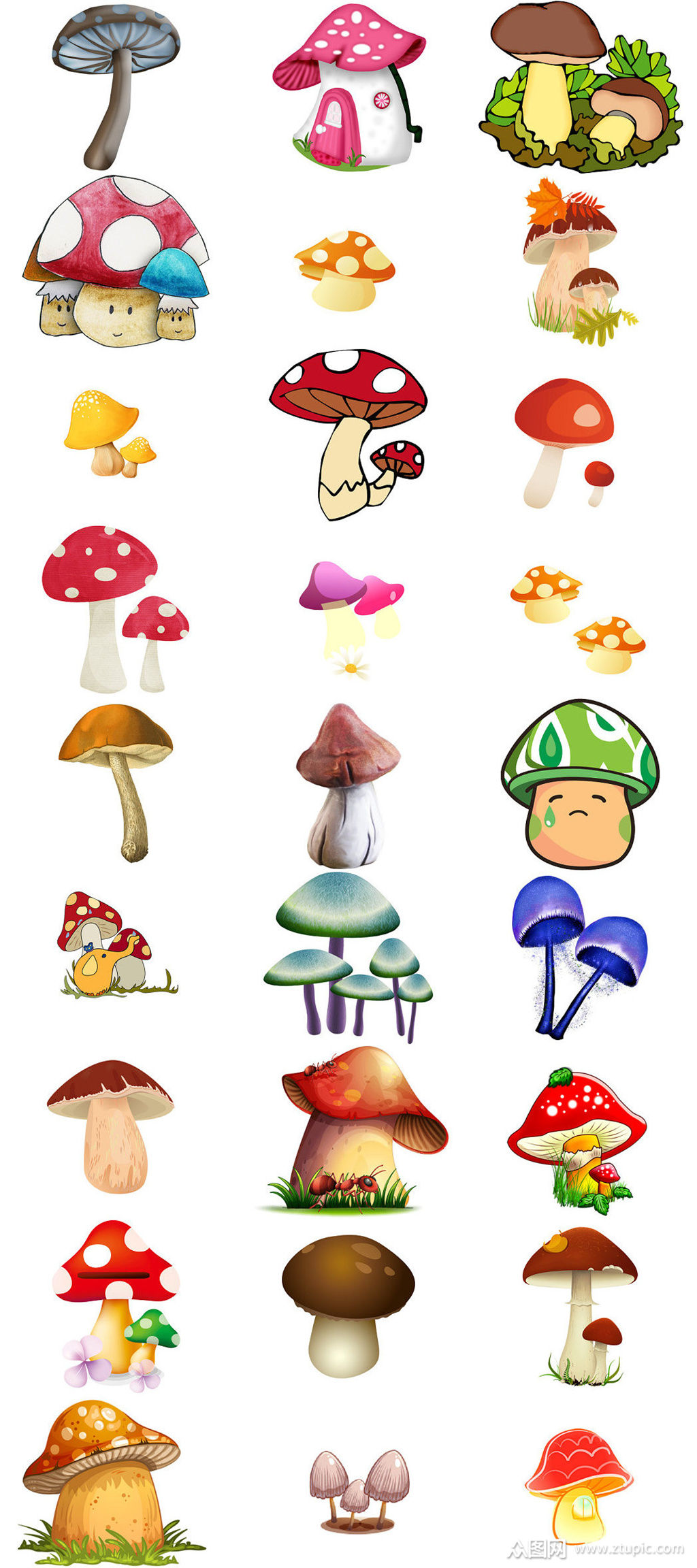 创意蘑菇卡通蘑菇免抠png透明素材打包