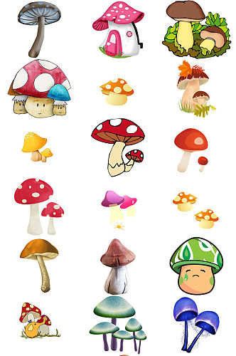 创意蘑菇卡通蘑菇免抠png透明素材打包