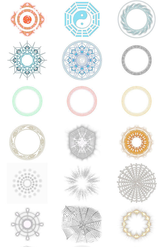 彩色魔法阵素材PNG透明免抠打包-众图网