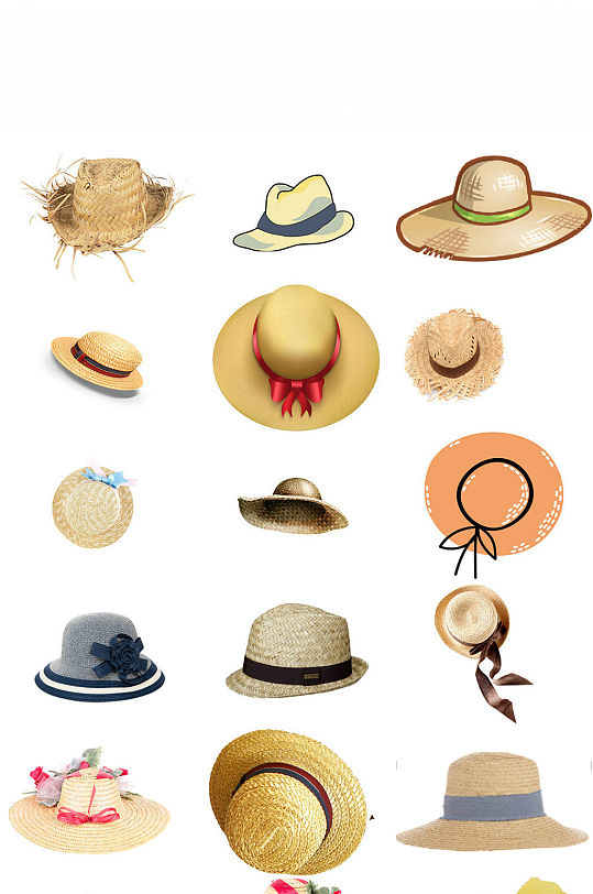 帽子草帽卡通帽子沙滩帽防晒帽素材