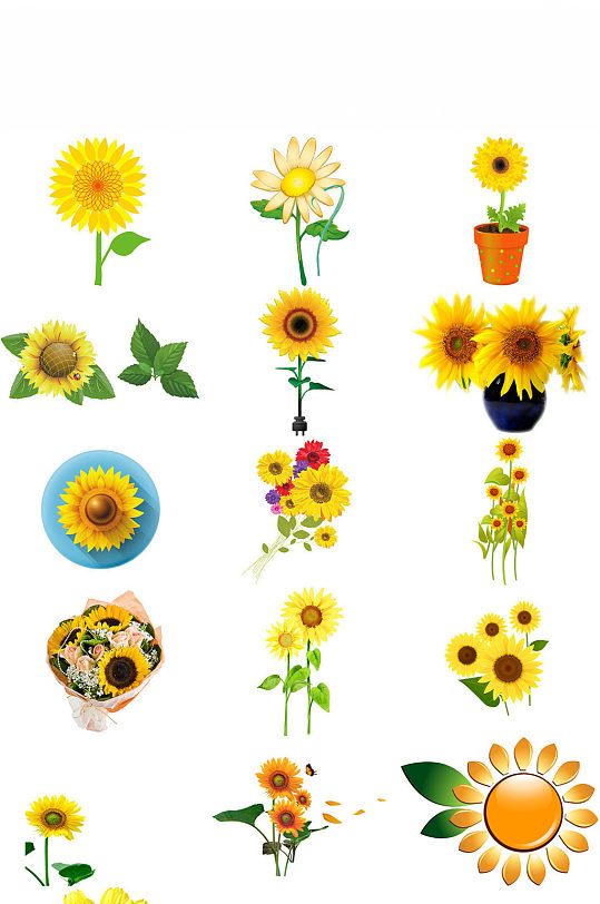 卡通向日葵元素手绘卡通向日葵花图片-众图网