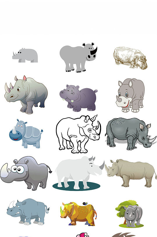 卡通图片动物犀牛图案通犀牛免抠素材