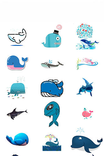卡通手绘海底蓝色鲨鱼卡通鲨鱼免扣