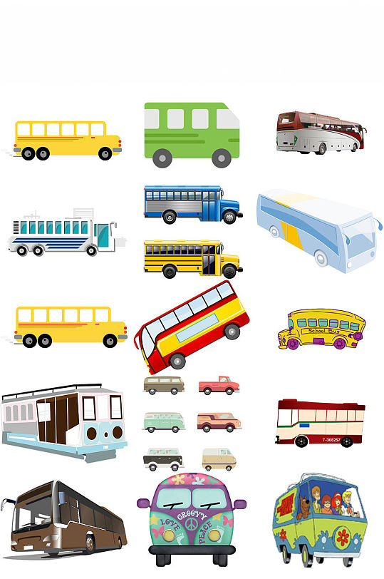 卡通客车造型设计图素材