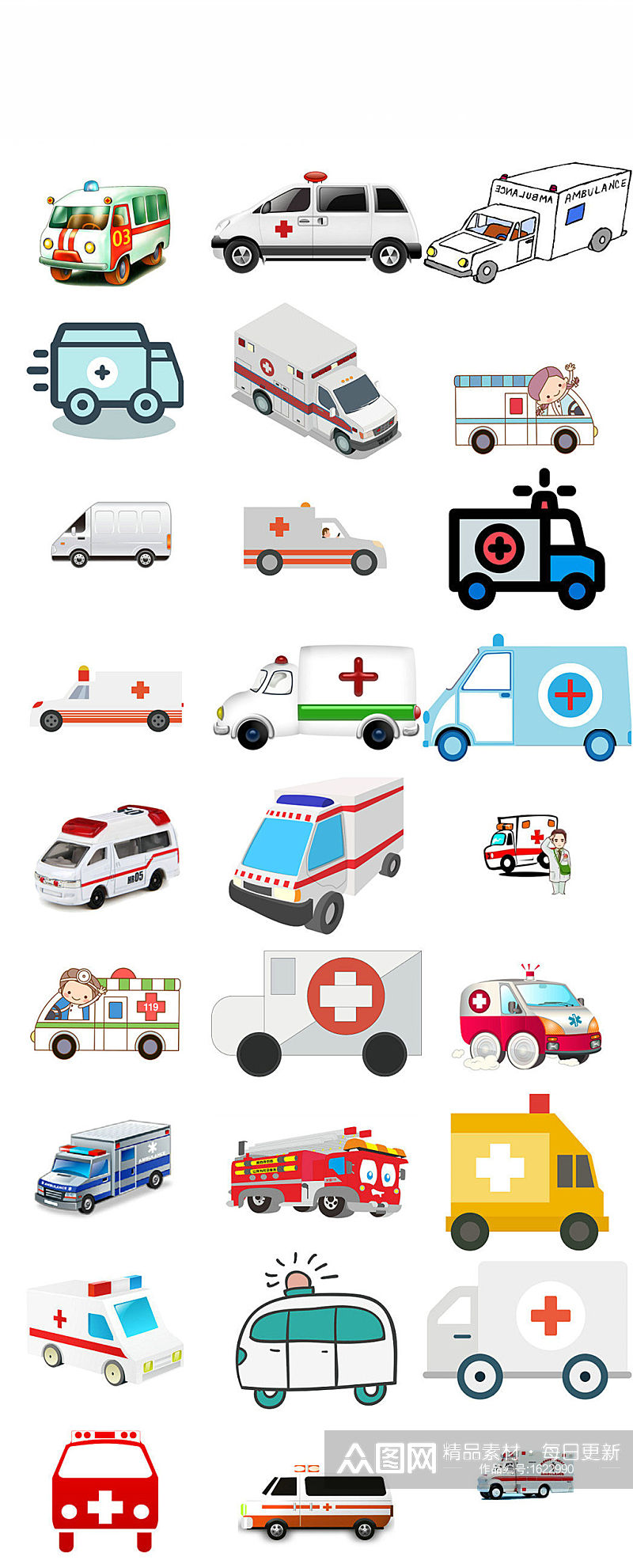 卡通救护车造型设计图素材