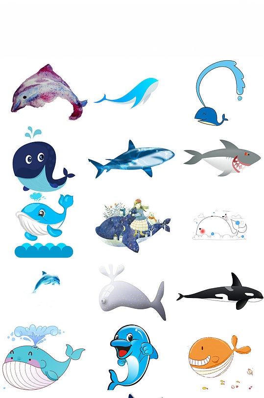 卡通海豚创意可爱卡通鲸鱼卡通鲨鱼