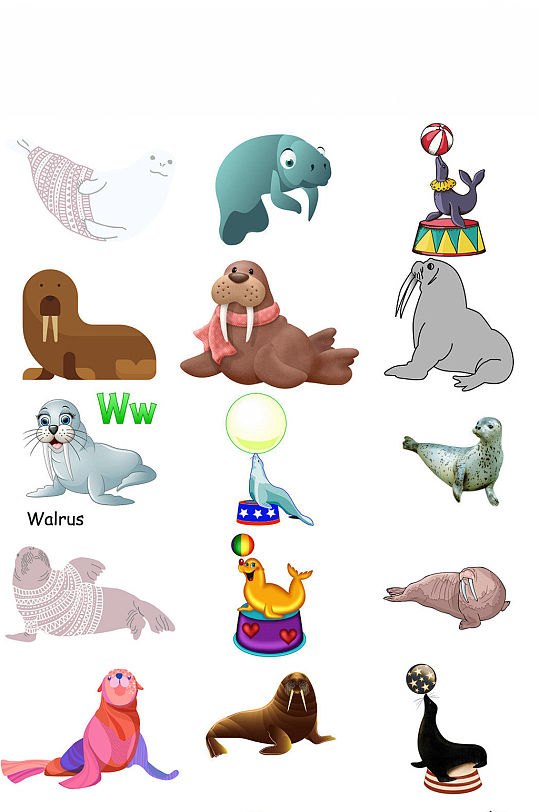 卡通动物海狮造型设计形象透明素材