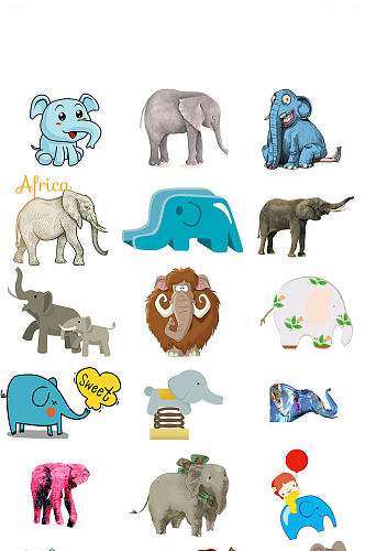 卡通动物大象漫画大象动物插画卡通大象