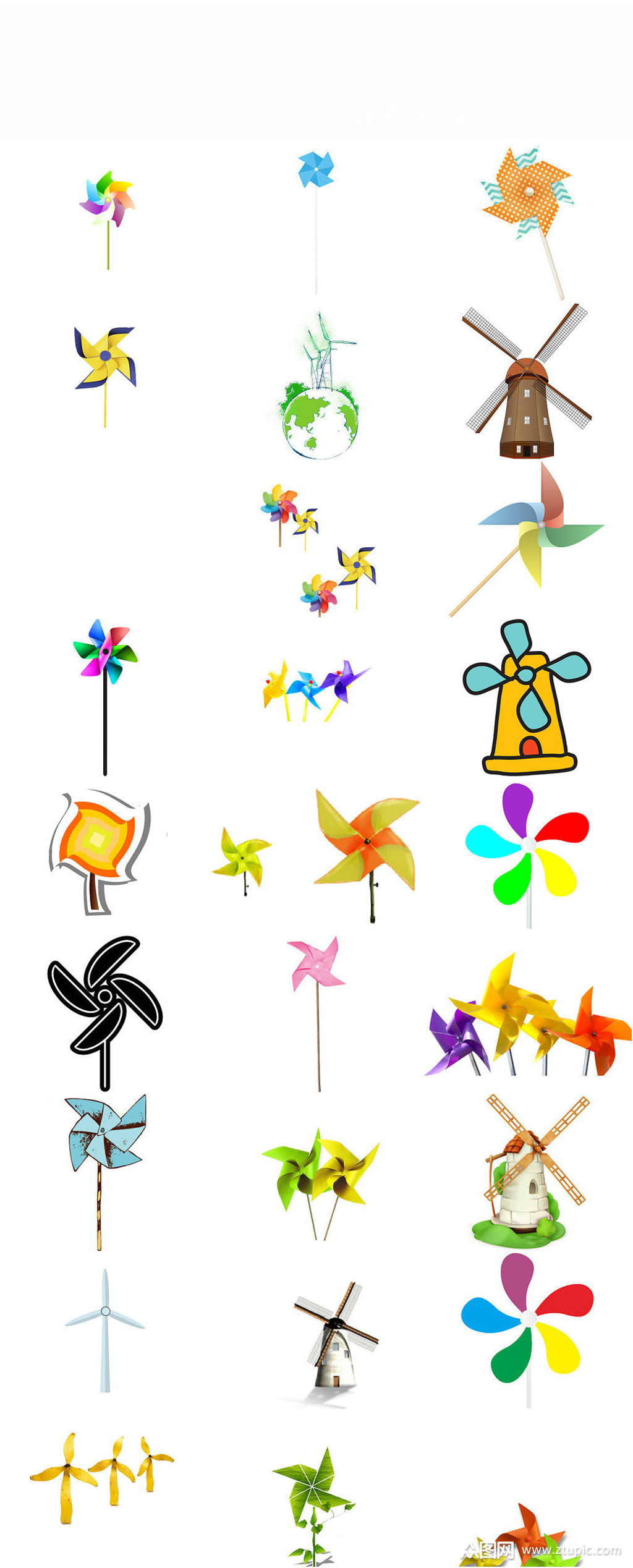 卡通彩色风车ps美工设计素材