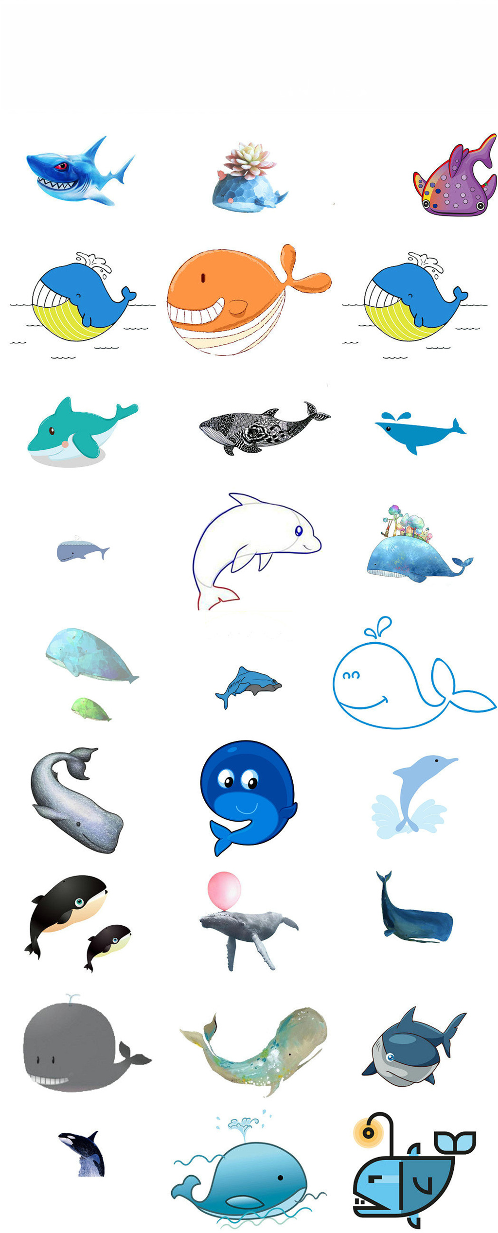 海底動物鯨魚海豚卡通海底世界鯊魚素材