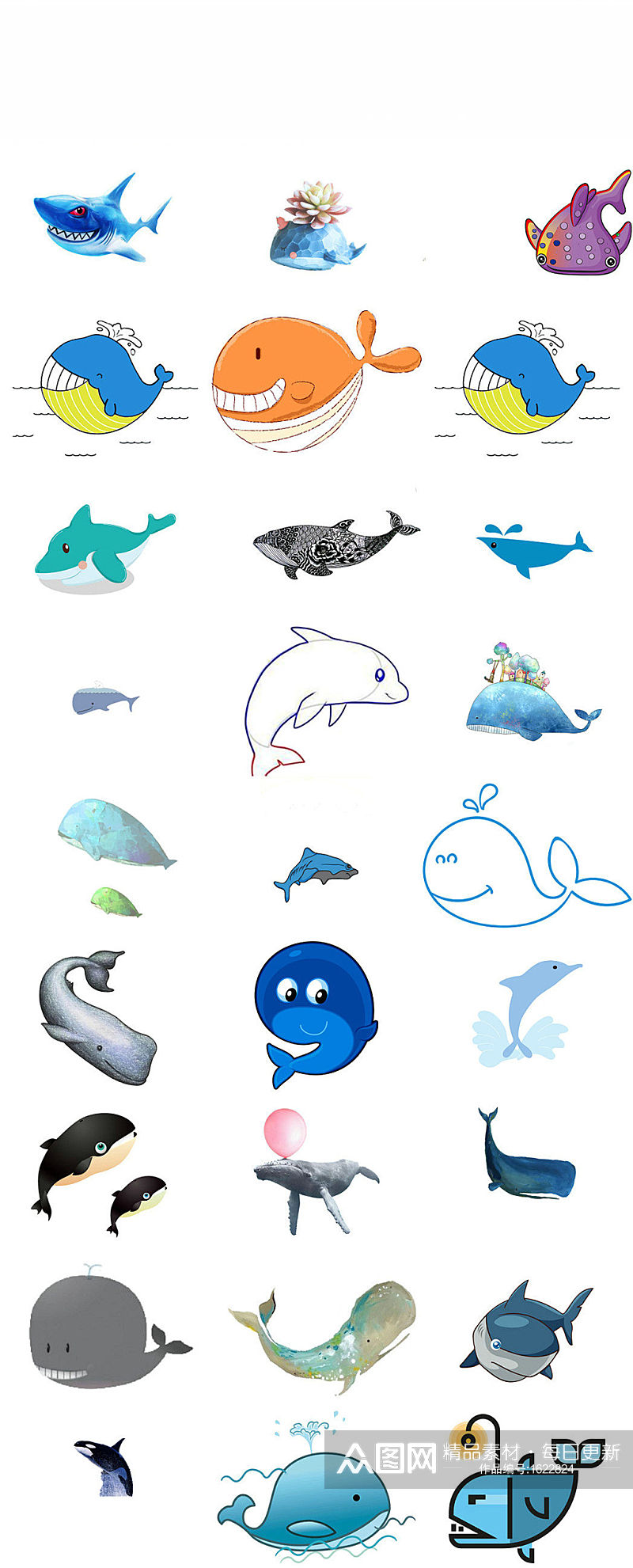 海底动物鲸鱼海豚卡通海底世界鲨鱼素材