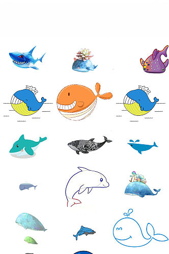 海底动物鲸鱼海豚卡通海底世界鲨鱼