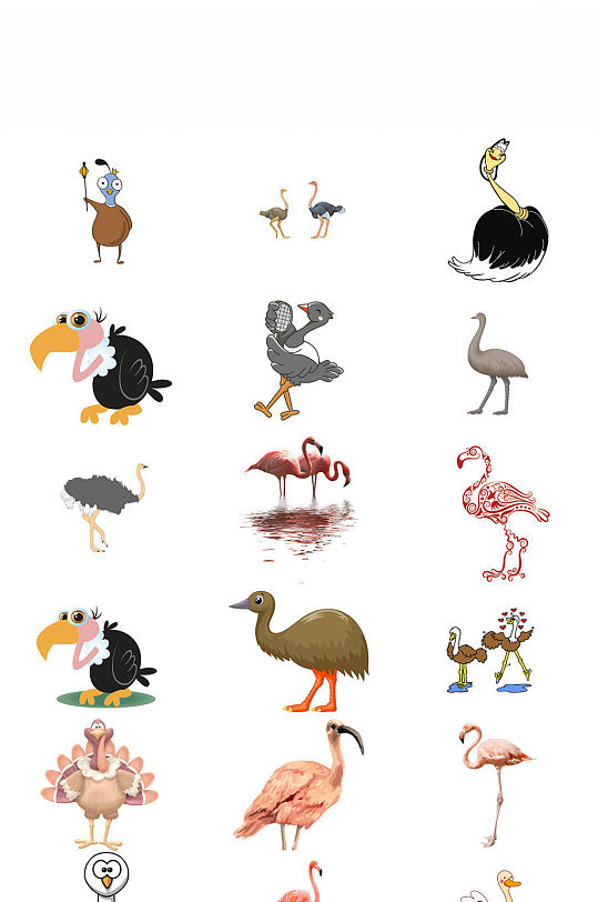 动物卡通鸵鸟形象设计素材