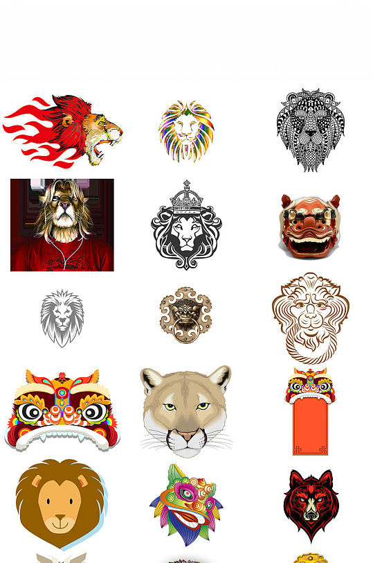 金钱豹头像 创意狮子头图案狮子头花纹卡通狮子头