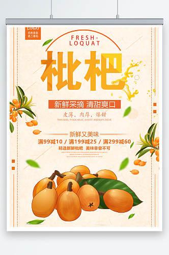 有机新鲜枇杷夏季水果果园促销海报