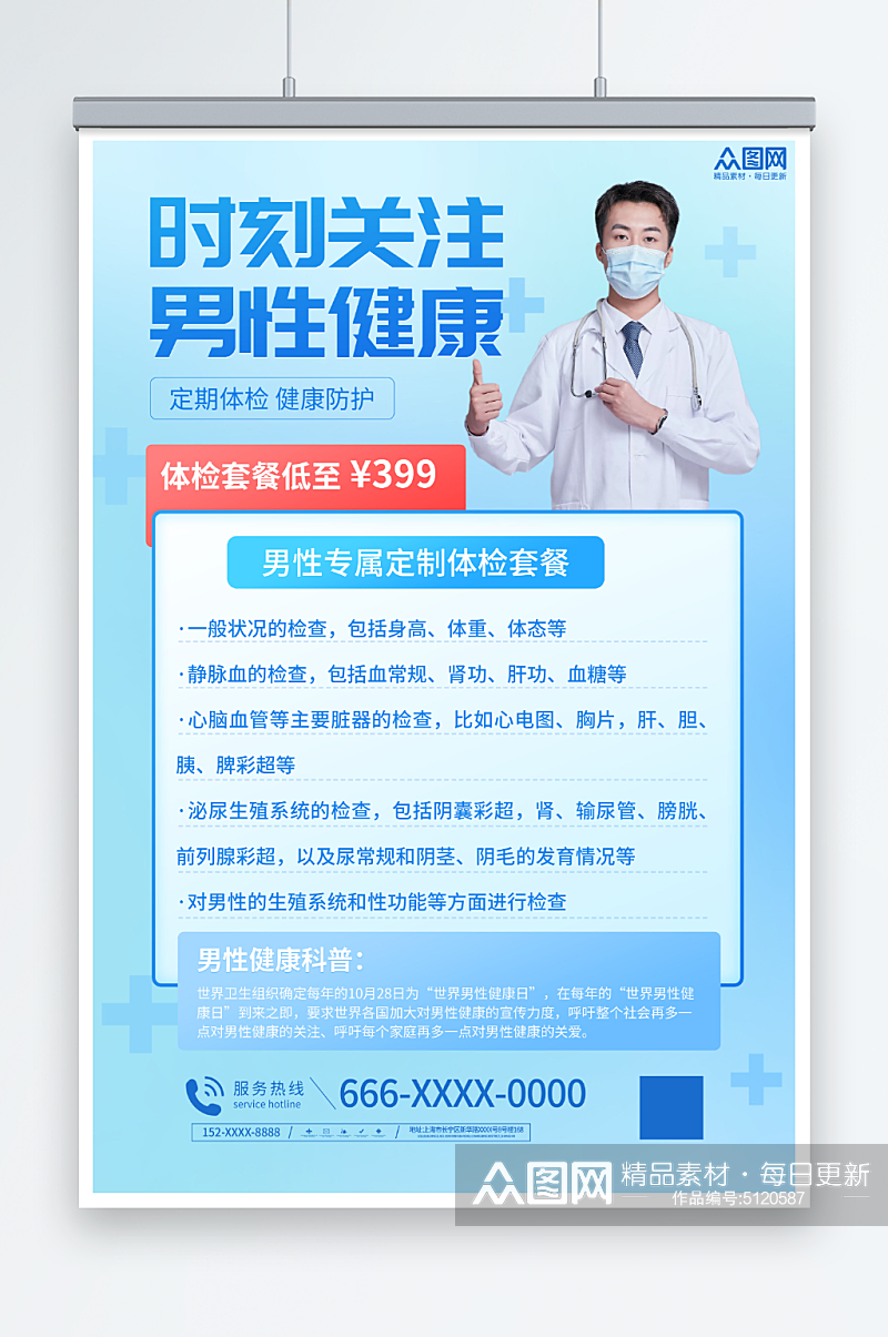 蓝色男性健康男科体检医疗海报素材