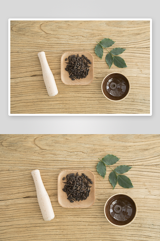 放在桌上準備搗碎的中藥圖片攝影7