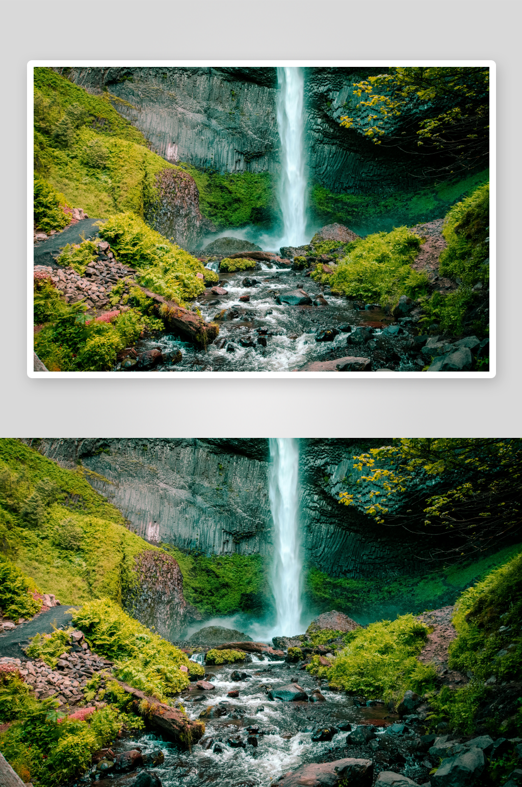瀑布溪流青山环绕自然景观素材