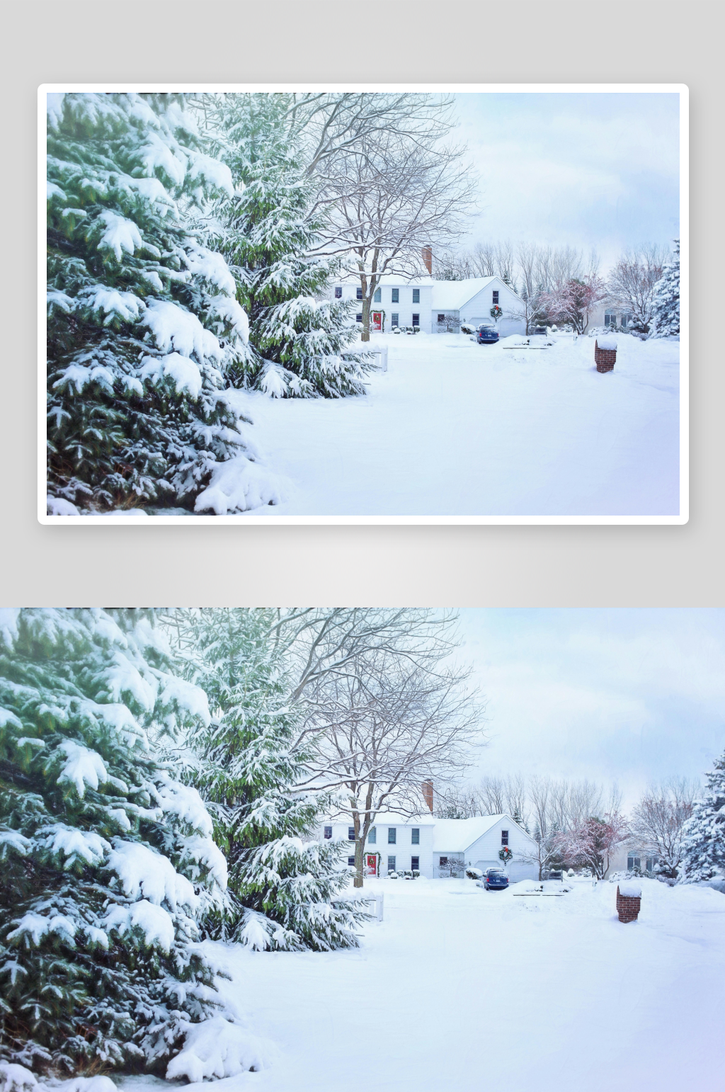 雪覆庭院白屋静谧冬景素材