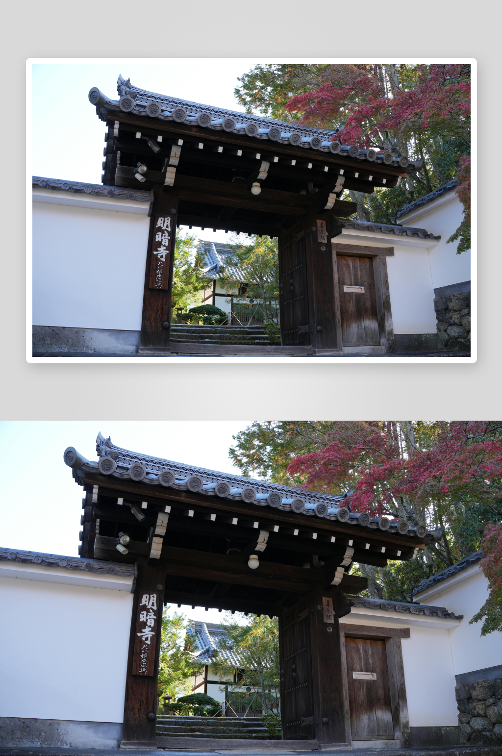 古寺秋景门楼与红叶素材