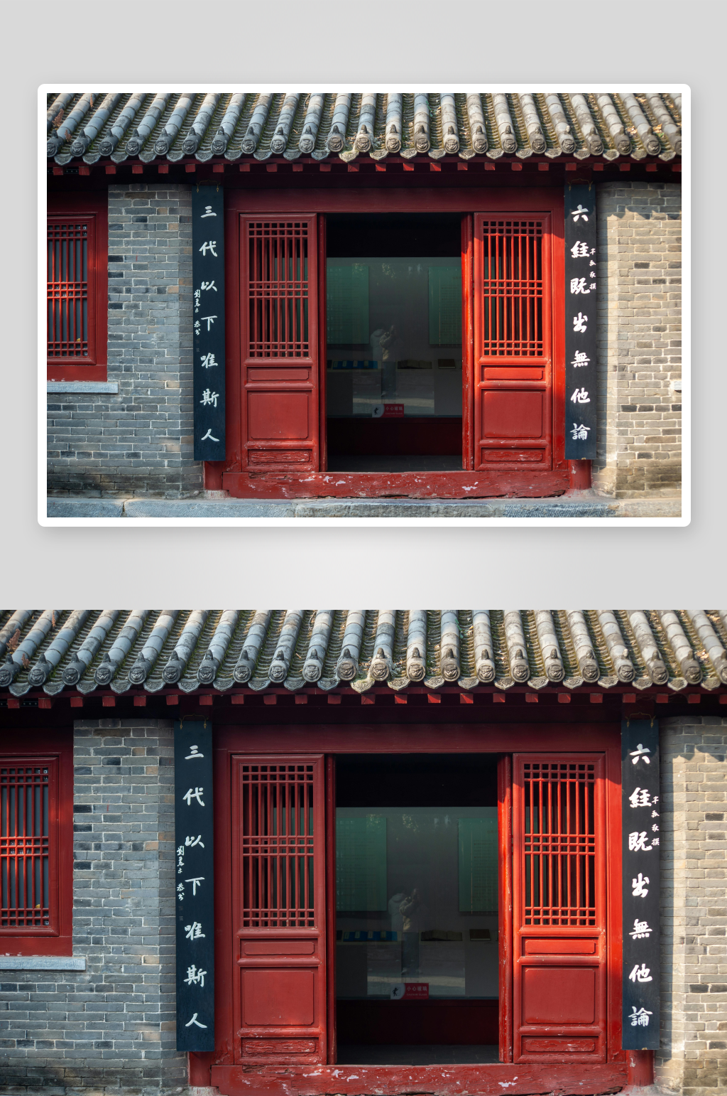 古建筑红门与青瓦细节素材