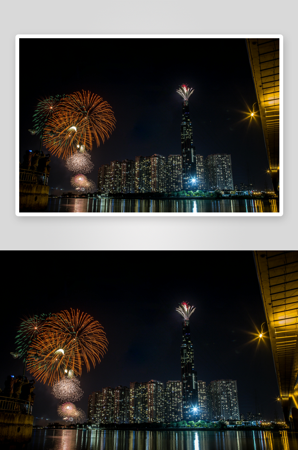 夜景城市烟花绽放高楼林立素材