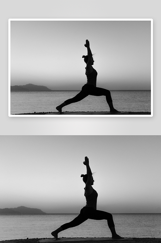 海边瑜伽剪影照片-众图网