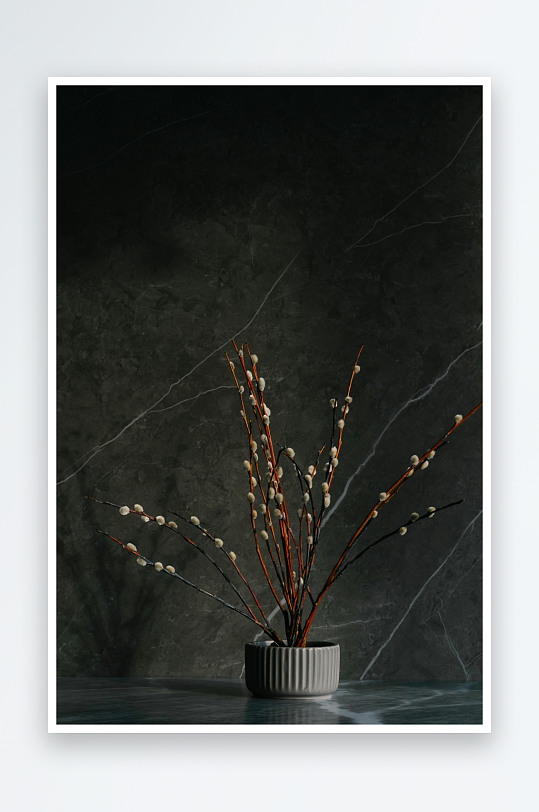深色背景下的花瓶与枝条装饰-众图网