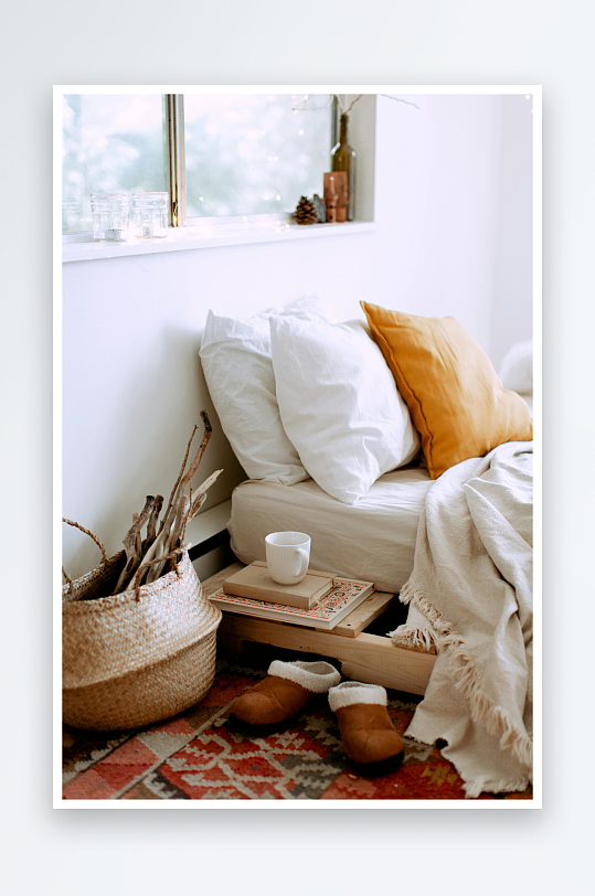 温馨卧室角落静物布置-众图网