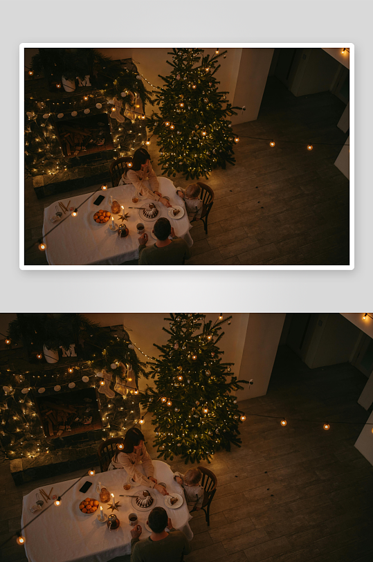 温馨圣诞夜家人餐桌场景-众图网