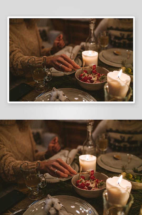 烛光晚餐中的温馨聚餐-众图网