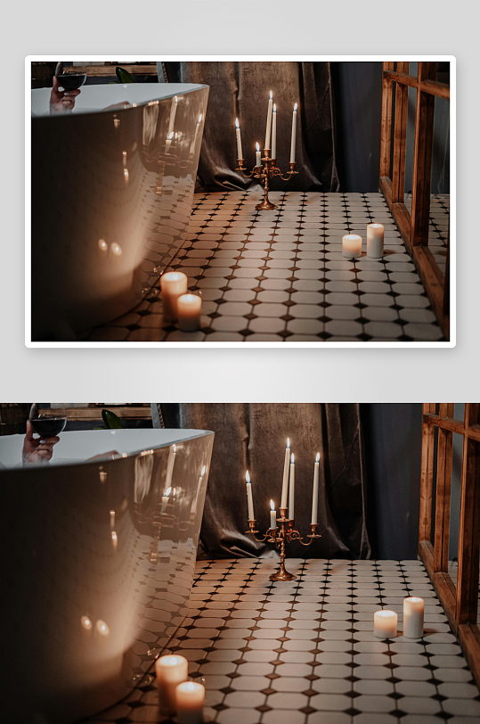 烛光浴缸浪漫晚餐-众图网