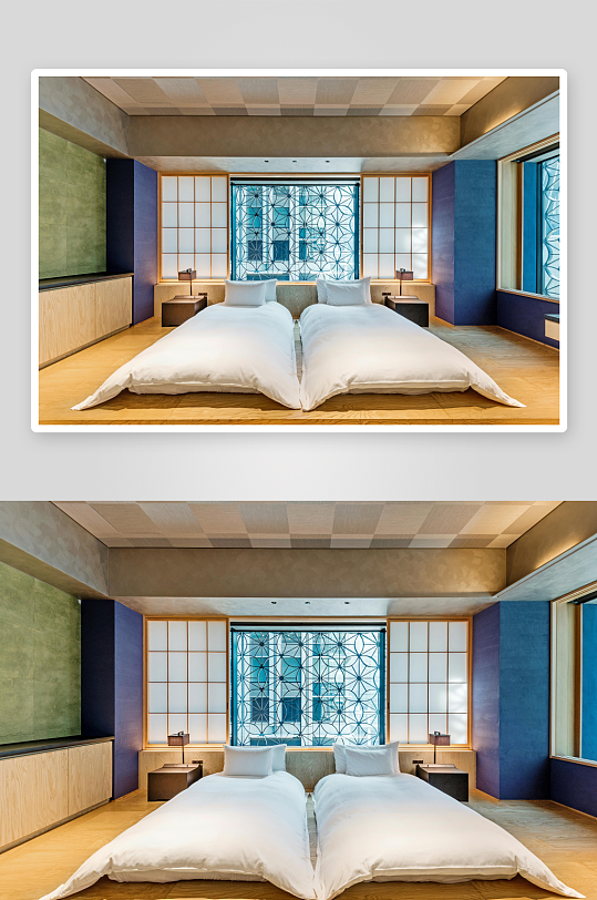 现代日式双床卧室设计-众图网