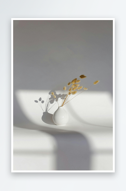 白色花瓶干花光影静物-众图网