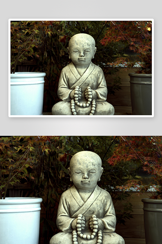 石雕童子静坐禅意庭院-众图网